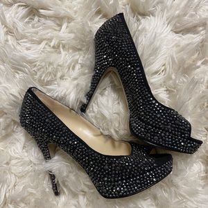 All black rhinestone heels
